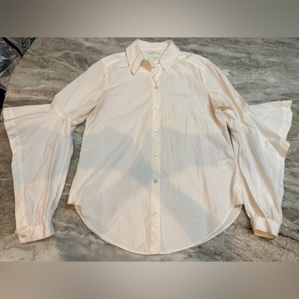 Lilly Pulitzer White Button Down Shirt Oversized Cotton Poplin Top Size Small